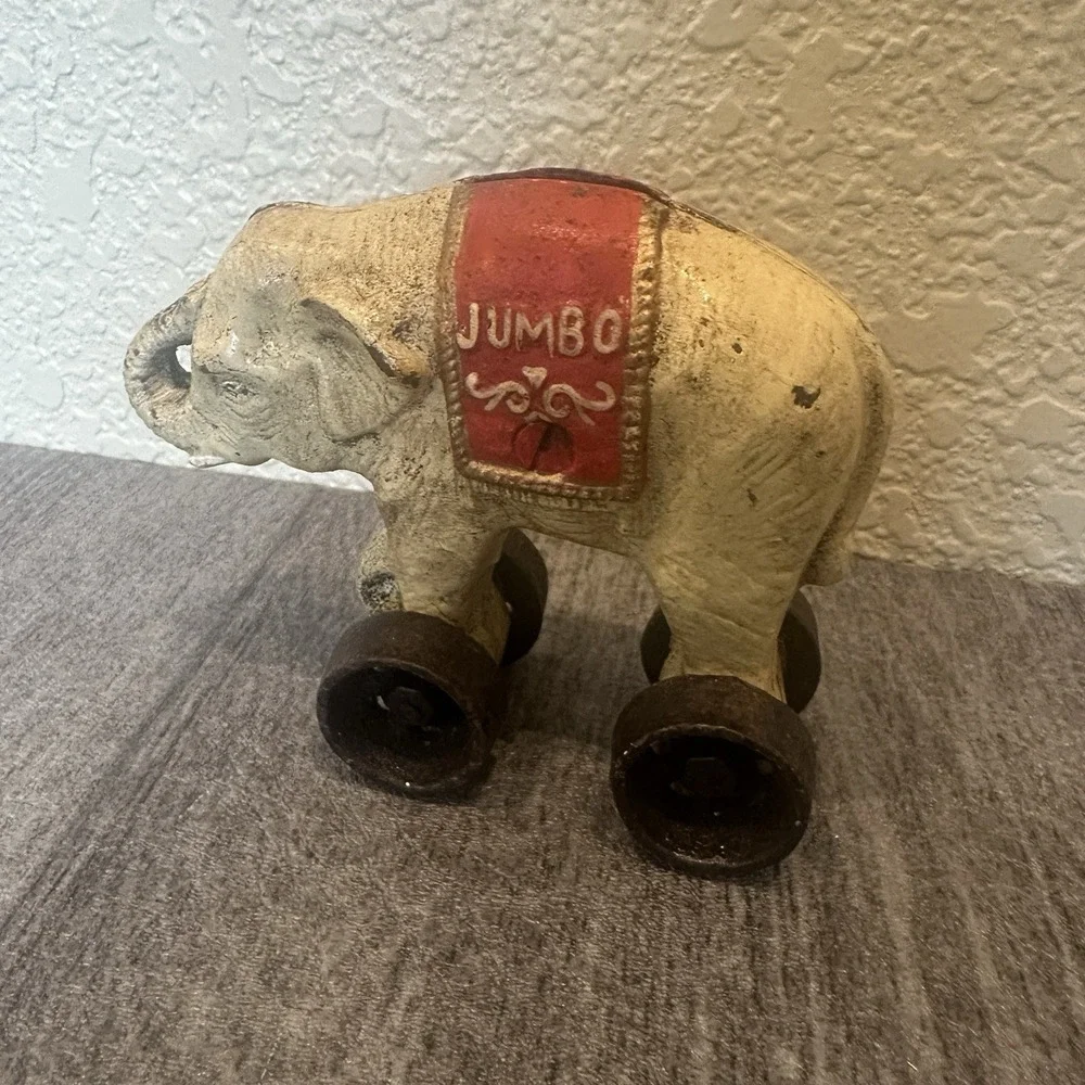 1950s Vintage Jumbo the Elephant Cast Iron Bank--  Rolling Circus Decor